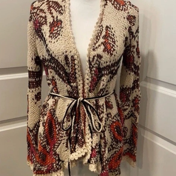 Rare Anthropologie Moth Pleiades Paisley Knit Open Cardigan - Picture 8 of 10